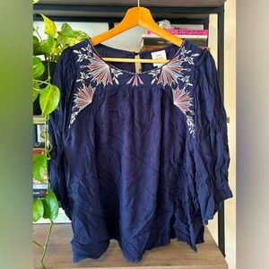 Stylized Boho Blouse in Navy With Embroidery Details (Plus Size Friendly)